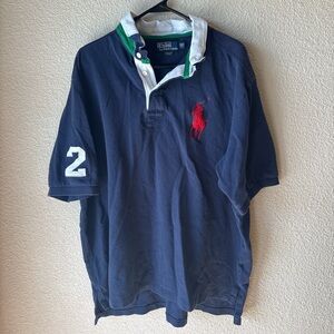 Vintage Polo Ralph Lauren Navy Rugby Polo with Red Pony Mens 2XLTALL